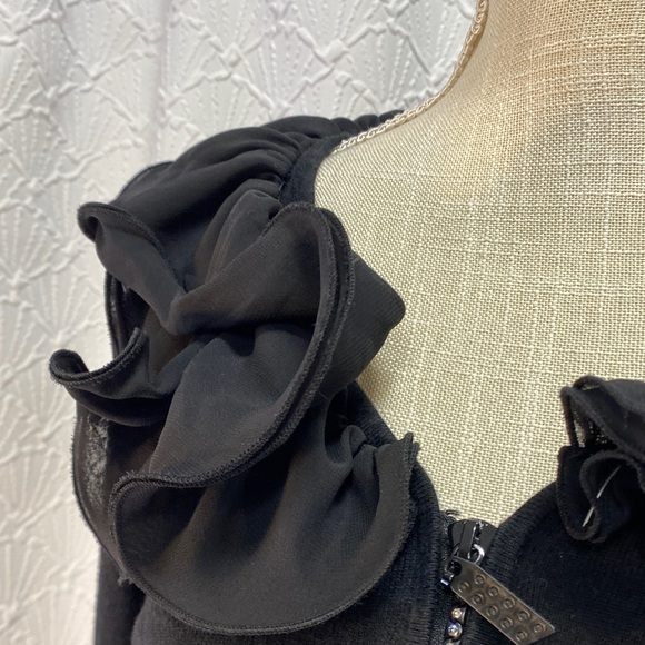 Belldini size‎ large Black Ruffle Neck Sweater bling zipper dressy stretch comfy - Picture 10 of 11
